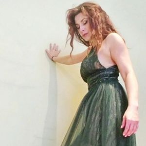 BCBGMax Long Dress with Lace & Grommet Details